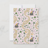 ピンクのアイルランドの虹のクローバーとハートの子供の誕生日 サンキューカード (裏面)