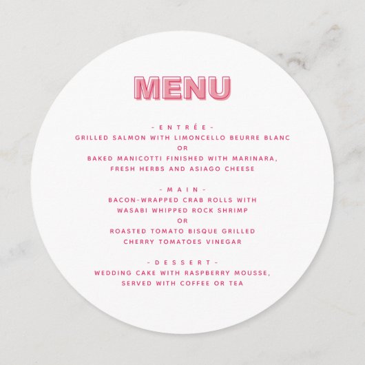 ピンクのアウトラインはっきりしたタイプのメニューカード(名前あり) メニュー (裏面)