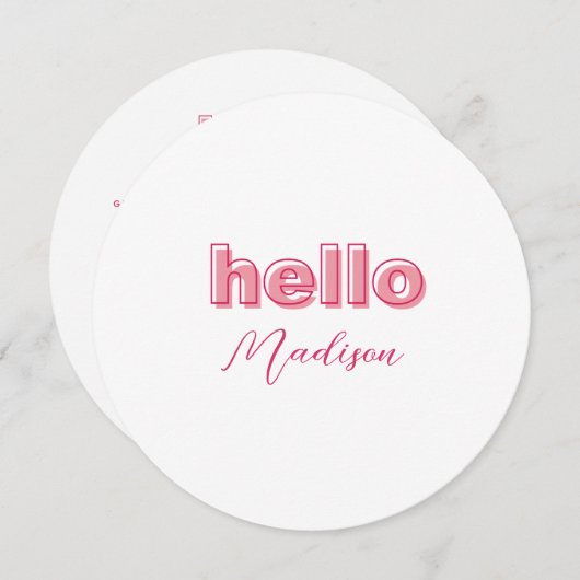 ピンクのアウトラインはっきりしたタイプのメニューカード(名前あり) メニュー (正面/裏面)