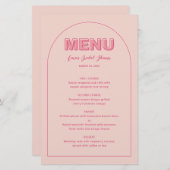 ピンクのアウトラインはっきりしたタイプブライダルシャワーのメニューカード (正面/裏面)