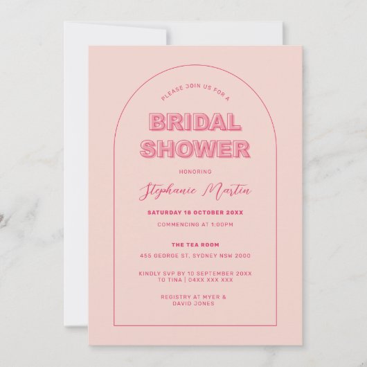ピンクのアウトラインはっきりした型ブライダルシャワー招待状 招待状 (正面)