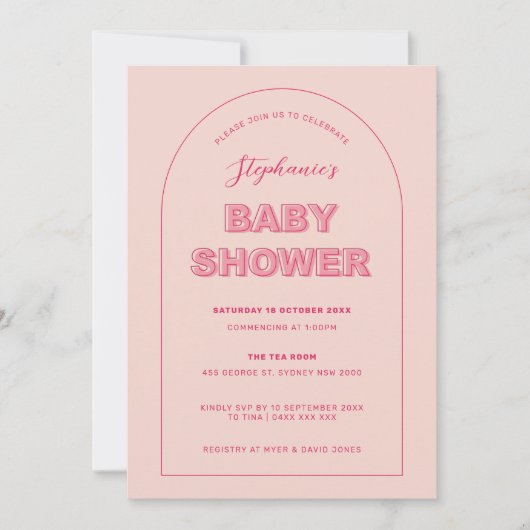 ピンクのアウトラインはっきりした型ブライダルシャワー招待状 招待状 (正面)