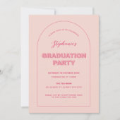 ピンクのアウトライン太字卒業パーティー招待状 招待状 (正面)