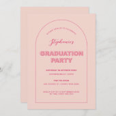 ピンクのアウトライン太字卒業パーティー招待状 招待状 (正面/裏面)