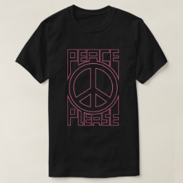 ピンクのアウトライン レタリングの平和を願うデザイン Tシャツ