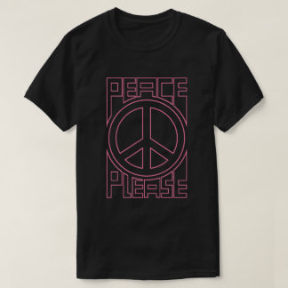 ピンクのアウトライン レタリングの平和を願うデザイン Tシャツ