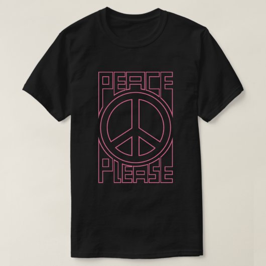 ピンクのアウトライン レタリングの平和を願うデザイン Tシャツ (デザイン正面)