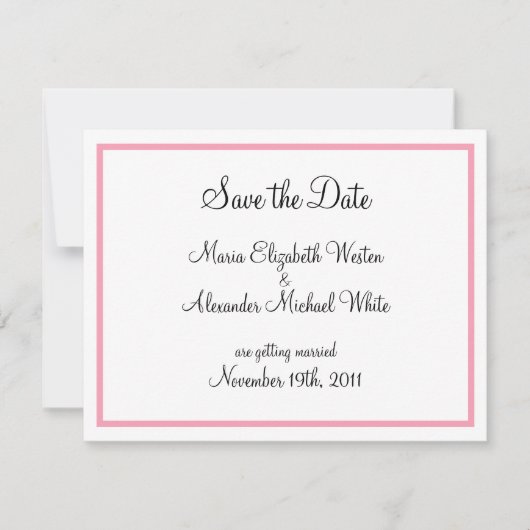 ピンクのアウトライン Save the Date 発表 招待状 (正面)