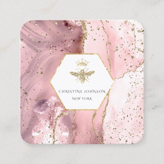 ピンクのアガテのクイーンビーロゴ スクエア名刺 (正面)