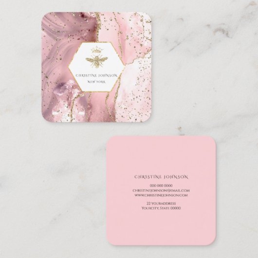 ピンクのアガテのクイーンビーロゴ スクエア名刺 (正面/裏面)