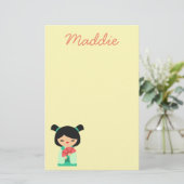 ピンクのアクアと桃こけし日本の人形 便箋 (スタンド正面)