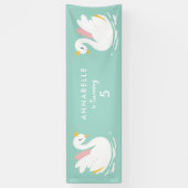 ピンクのアクアガーリーキュートな白鳥エレガントな誕生日パーティー 横断幕 (縦)