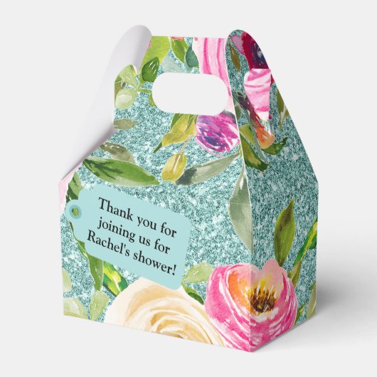 ピンクのアクアグリッター ローズ 水彩 個性化 フェイバーボックス (裏面サイド)