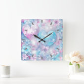 ピンクのアクアハートとフラワーウォールクロック スクエア壁時計 (ホーム)