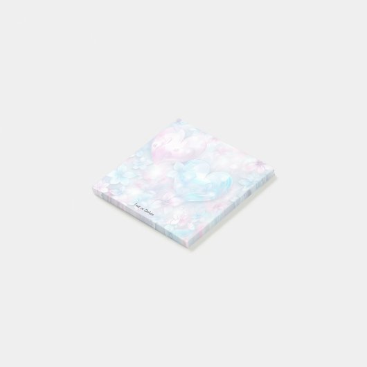 ピンクのアクアハートとフラワーズノートを投稿 ポストイット (アングル)