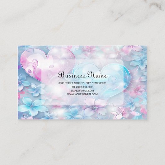 ピンクのアクアハートとフラワーズ名刺 名刺 (裏面)