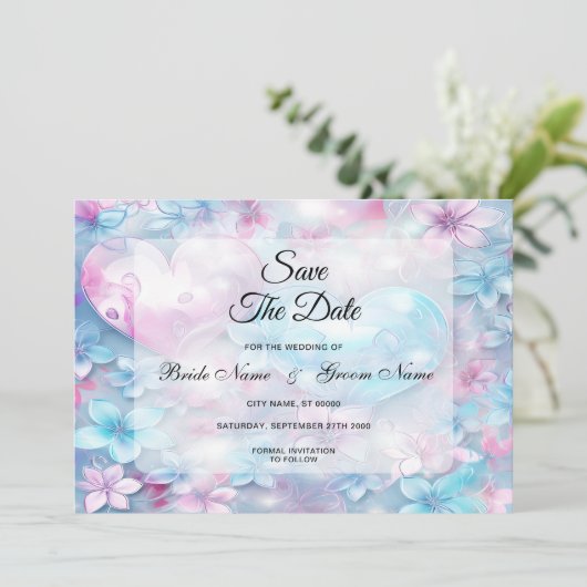 ピンクのアクアハートと花の保存日 セーブザデート (スタンド正面)