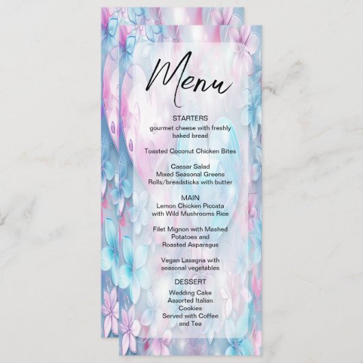 ピンクのアクアハートと花結婚のメニュー メニュー (正面/裏面)