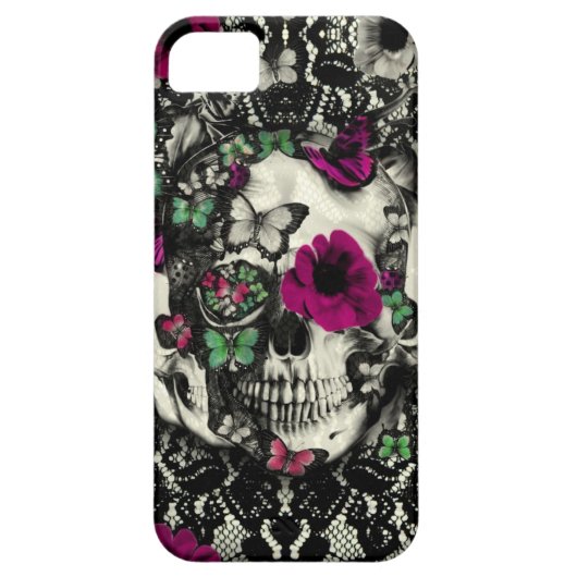ピンクのアクセントのビクトリアンなゴシック様式レースのスカル Case-Mate iPhoneケース (裏面)