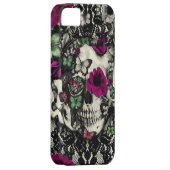 ピンクのアクセントのビクトリアンなゴシック様式レースのスカル Case-Mate iPhoneケース (裏面/右)