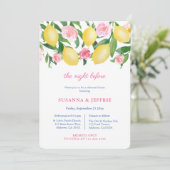 ピンクのアクセントのリハ結婚ーサルディナー付き柑橘類 招待状 (スタンド正面)