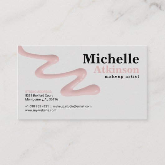 ピンクのアクセントを持つシックなメイクアップアーティスト名刺 名刺 (裏面)