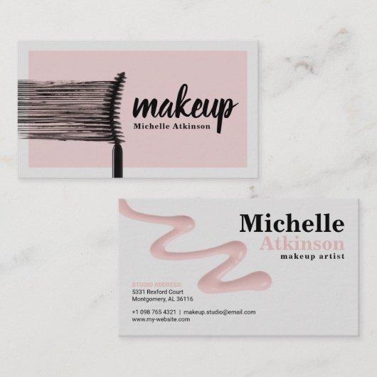ピンクのアクセントを持つシックなメイクアップアーティスト名刺 名刺 (正面/裏面)