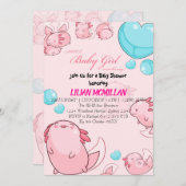 ピンクのアクソロトル　ベビーシャワー招待状　女の子 招待状 (正面/裏面)