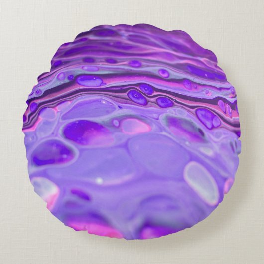 ピンクのアクリルパープル、流体アート絵画の大理石 ラウンドクッション (正面)