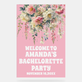 ピンクのアクリルフローラバチェロレッテウェルカムサイン アクリルサイン