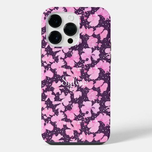 ピンクのアクリル絵の具の花びら iPhoneケース (裏面)