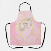ピンクのアゲテグエデ緑葉金ゴールドモノグラム エプロン (正面)