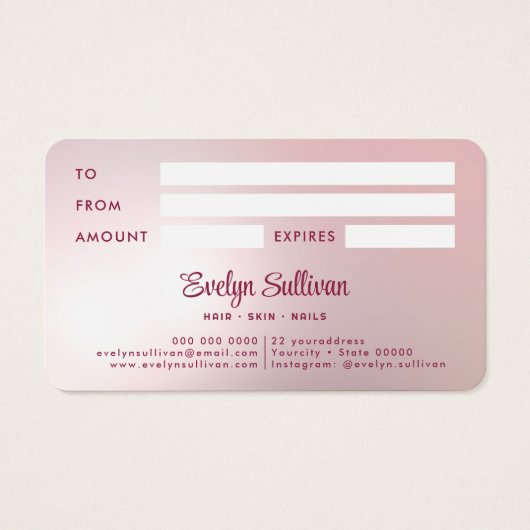 ピンクのアゲフェイクートフォイルのギフトカード (裏面)