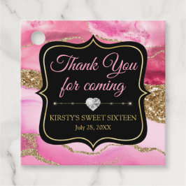 ピンクのアゲートヘードスライスと金ゴールドグリッタースウィート16 フェイバータグ