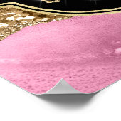 ピンクのアゲートヘードスライスと金ゴールドグリッター誕生日 ポスター (角)