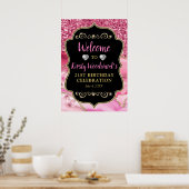 ピンクのアゲートヘードスライスと金ゴールドグリッター誕生日 ポスター (キッチン)