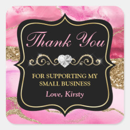 ピンクのアゲートヘードスライス&金ゴールドスモールビジネス スクエアシール