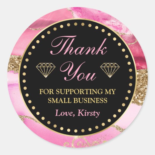 ピンクのアゲートヘードスライス&金ゴールドスモールビジネス ラウンドシール (正面)