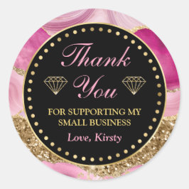 ピンクのアゲートヘードスライス&金ゴールドスモールビジネス ラウンドシール