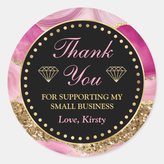 ピンクのアゲートヘードスライス&金ゴールドスモールビジネス ラウンドシール (正面)