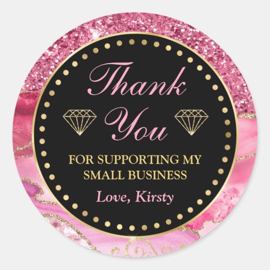 ピンクのアゲートヘードスライス&金ゴールドスモールビジネス ラウンドシール (正面)