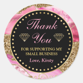 ピンクのアゲートヘードスライス&金ゴールドスモールビジネス ラウンドシール