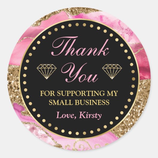 ピンクのアゲートヘードスライス&金ゴールドスモールビジネス ラウンドシール (正面)