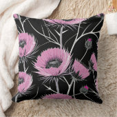 ピンクのアザミの黒 クッション (ブランケット)