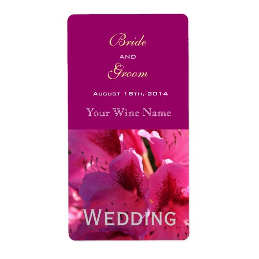 ピンクのアザレア結婚の花のワインラベル。 ラベル (正面)