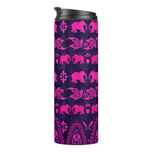 ピンクのアジア象の青のパターン タンブラー (回転右)