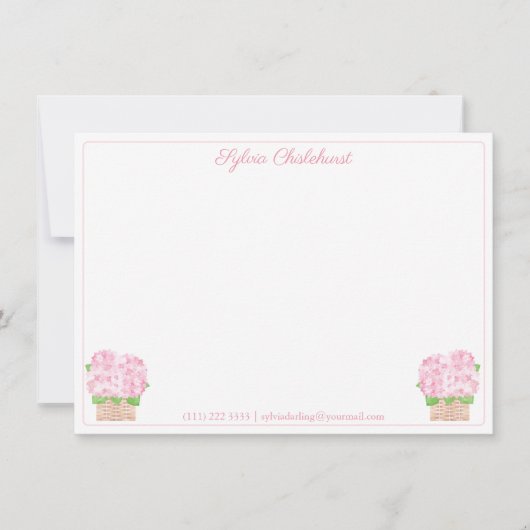 ピンクのアジサイかわいらしの赤ちゃんシャワーからのメモ サンキューカード (正面)