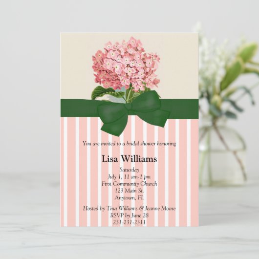 ピンクのアジサイのブライダルシャワーの招待状 招待状 (スタンド正面)