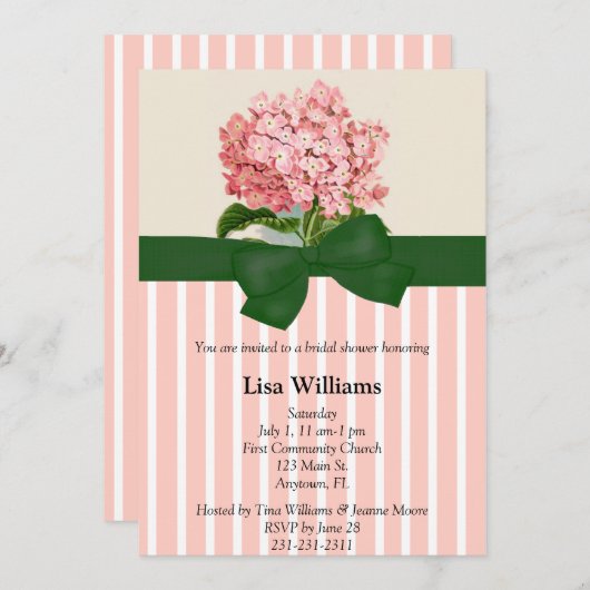 ピンクのアジサイのブライダルシャワーの招待状 招待状 (正面/裏面)