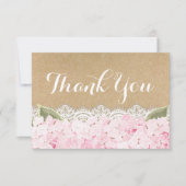 ピンクのアジサイのレースのモダンな素朴感謝していしています サンキューカード (正面)